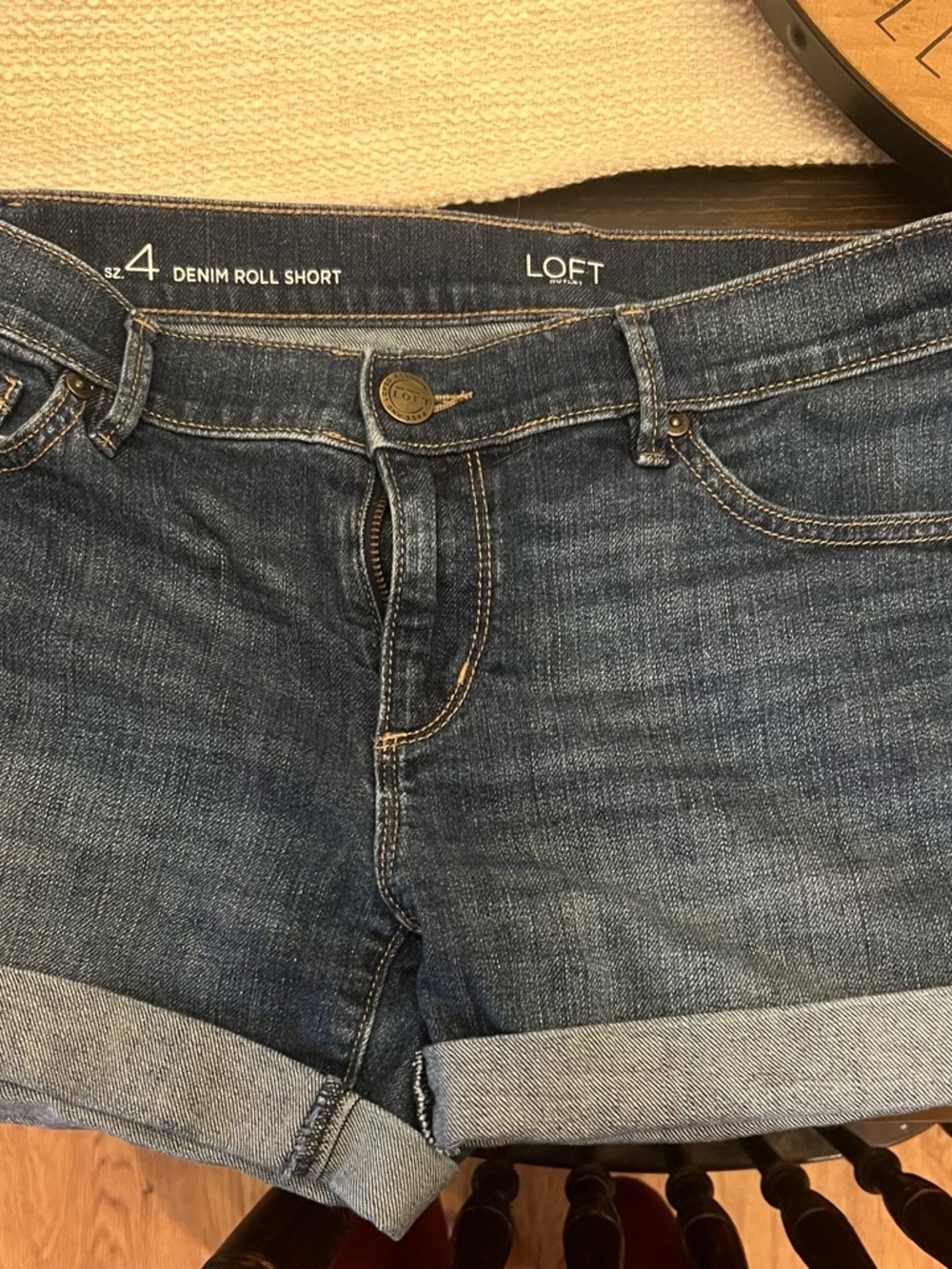 LOFT Rolled Hem Denim Shorts in Blue Wash